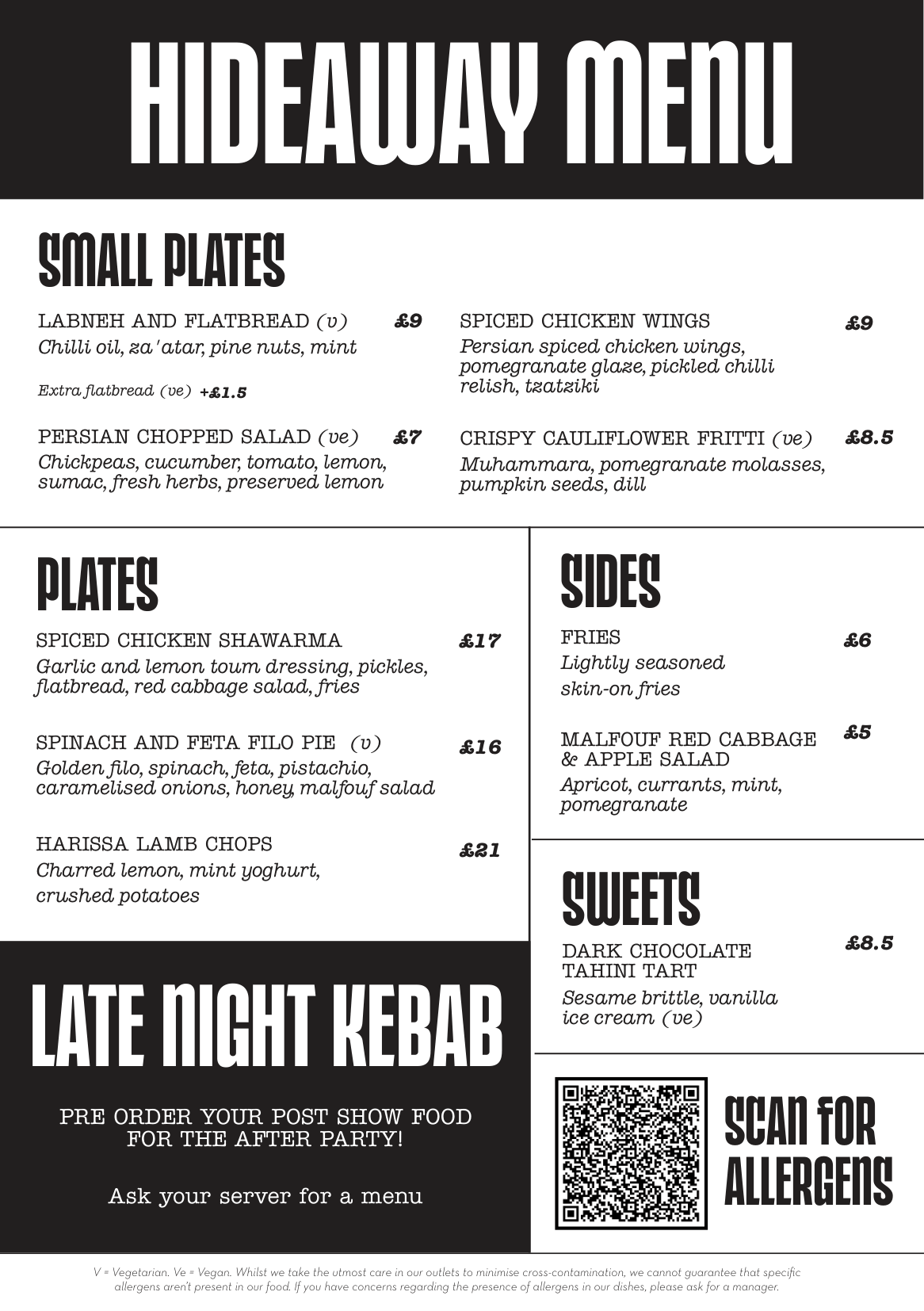 Hideaway menu
